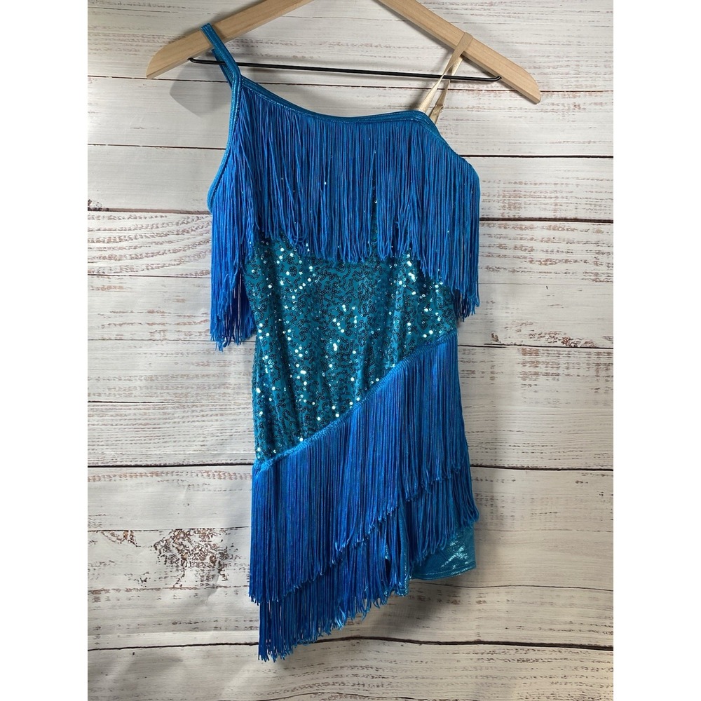 Weissman's Dance Turquoise Blue Jazz Size L Child Sequin Tap Sequin Tassels